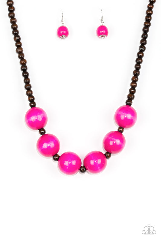 Paparazzi Accessories-Oh My Miami Pink Wooden Necklace Set