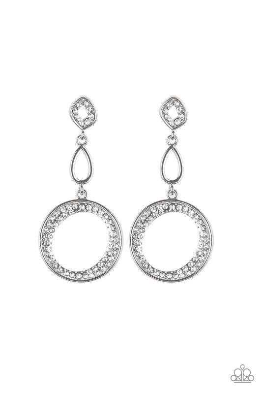 Paparazzi Accessories-On The Glamour Scene White Rhinestone Earrings