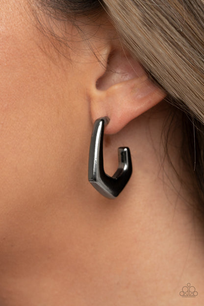 Paparazzi Accessories-On The Hook black Curve Hoop Earrings