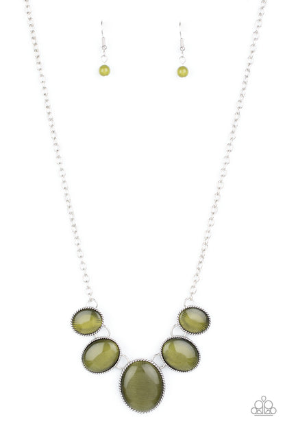 Paparazzi Accessories-One Can Only GLEAM Green Cat's Eye Necklace Set