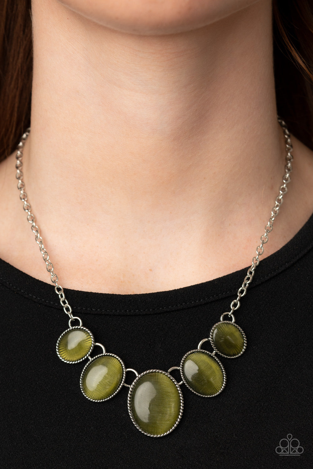 Paparazzi Accessories-One Can Only GLEAM Green Cat's Eye Necklace Set