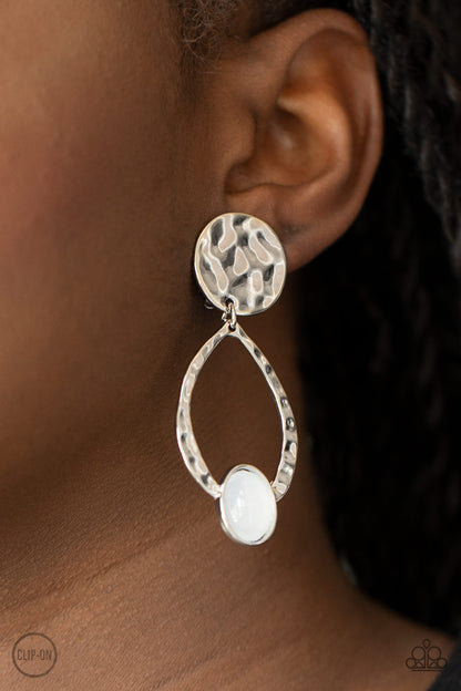 Paparazzi Accessories-Opal Obsession White Earrings