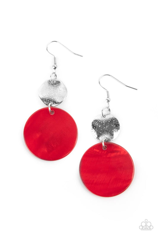 Paparazzi Accessories- Opulently Oasis Red Shell-Liked Disc Earrings