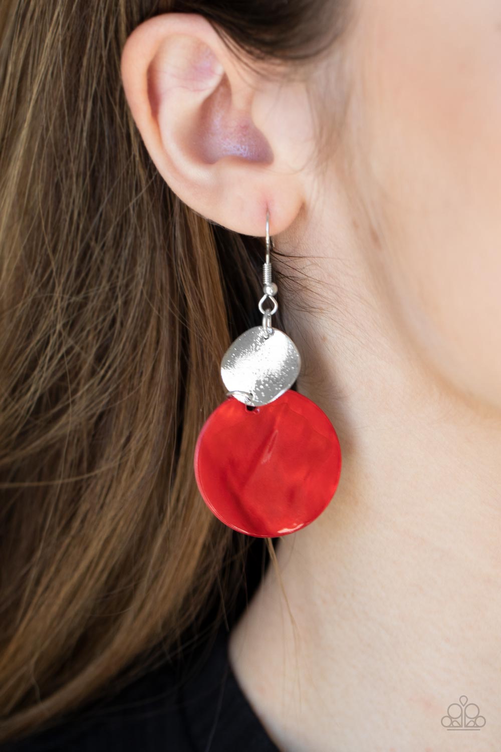 Paparazzi Accessories- Opulently Oasis Red Shell-Liked Disc Earrings