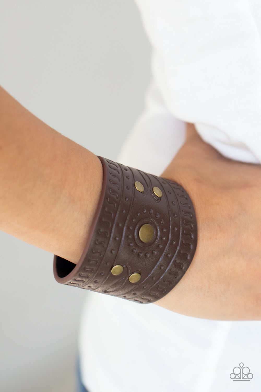 Paparazzi Accessories-Orange County Brass Triangular Leather Bracelet