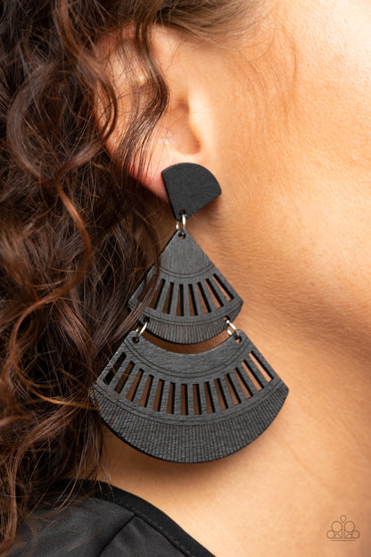 Paparazzi Accessories-Oriental Oasis Black Wood Earrings