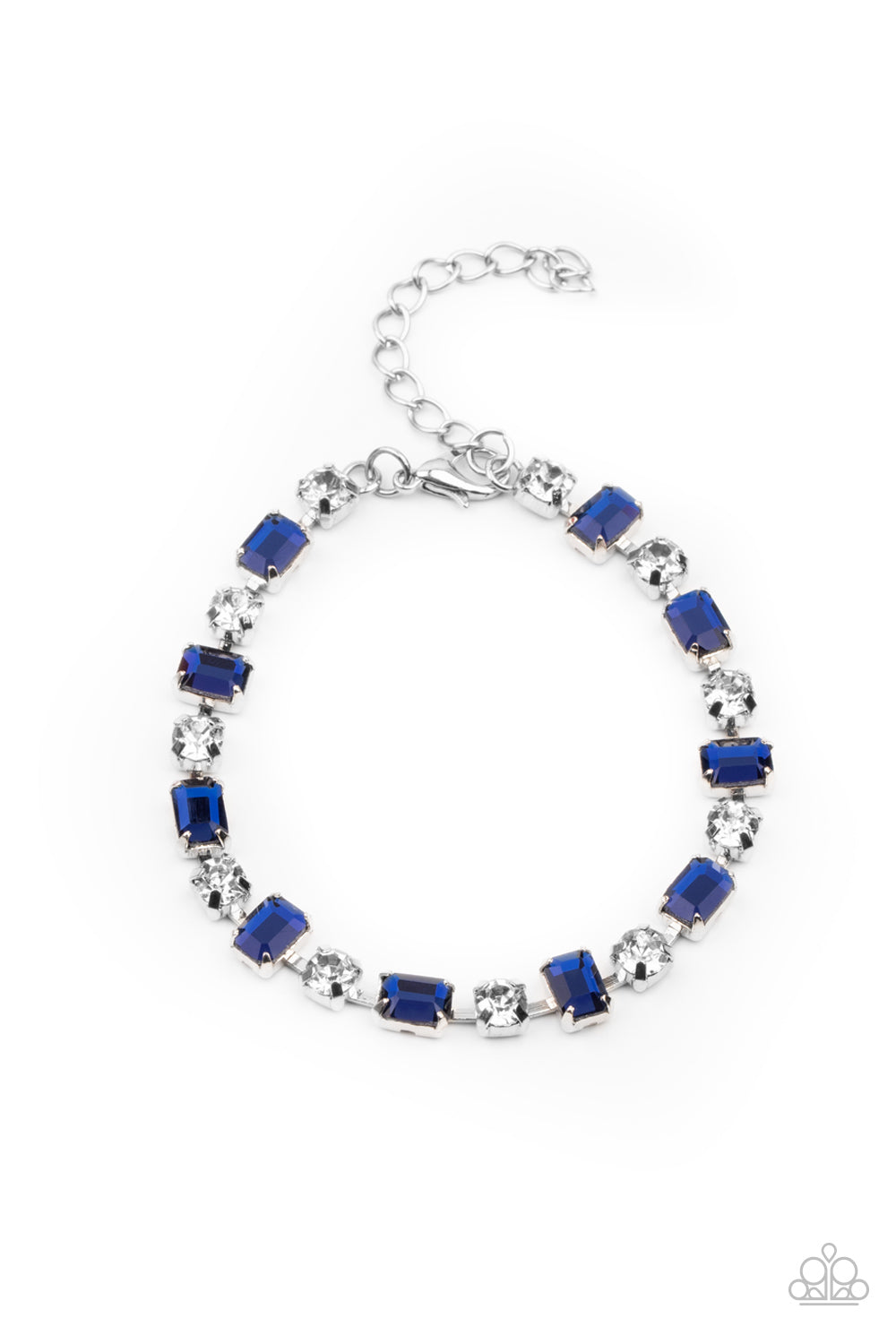 Paparazzi Accessories-Out In Full FIERCE Blue Emerald Cut Rhinestone Bracelet