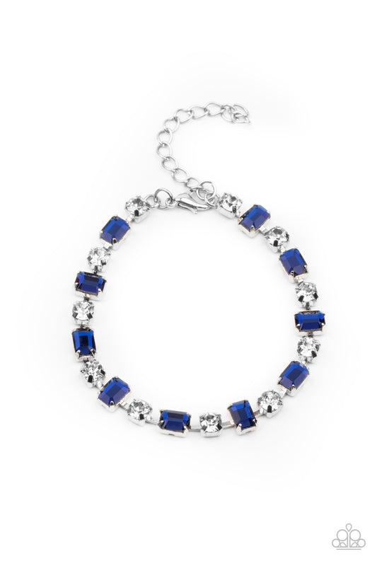 Paparazzi Accessories-Out In Full FIERCE Blue Emerald Cut Rhinestone Bracelet
