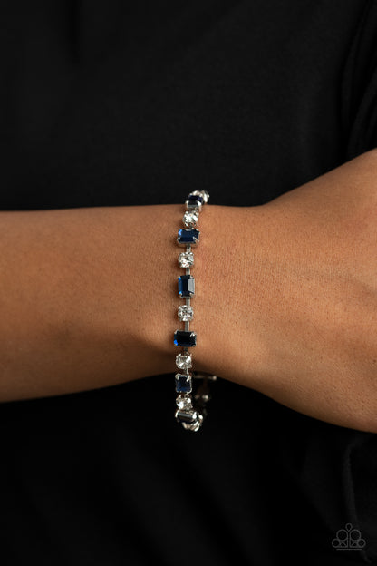 Paparazzi Accessories-Out In Full FIERCE Blue Emerald Cut Rhinestone Bracelet