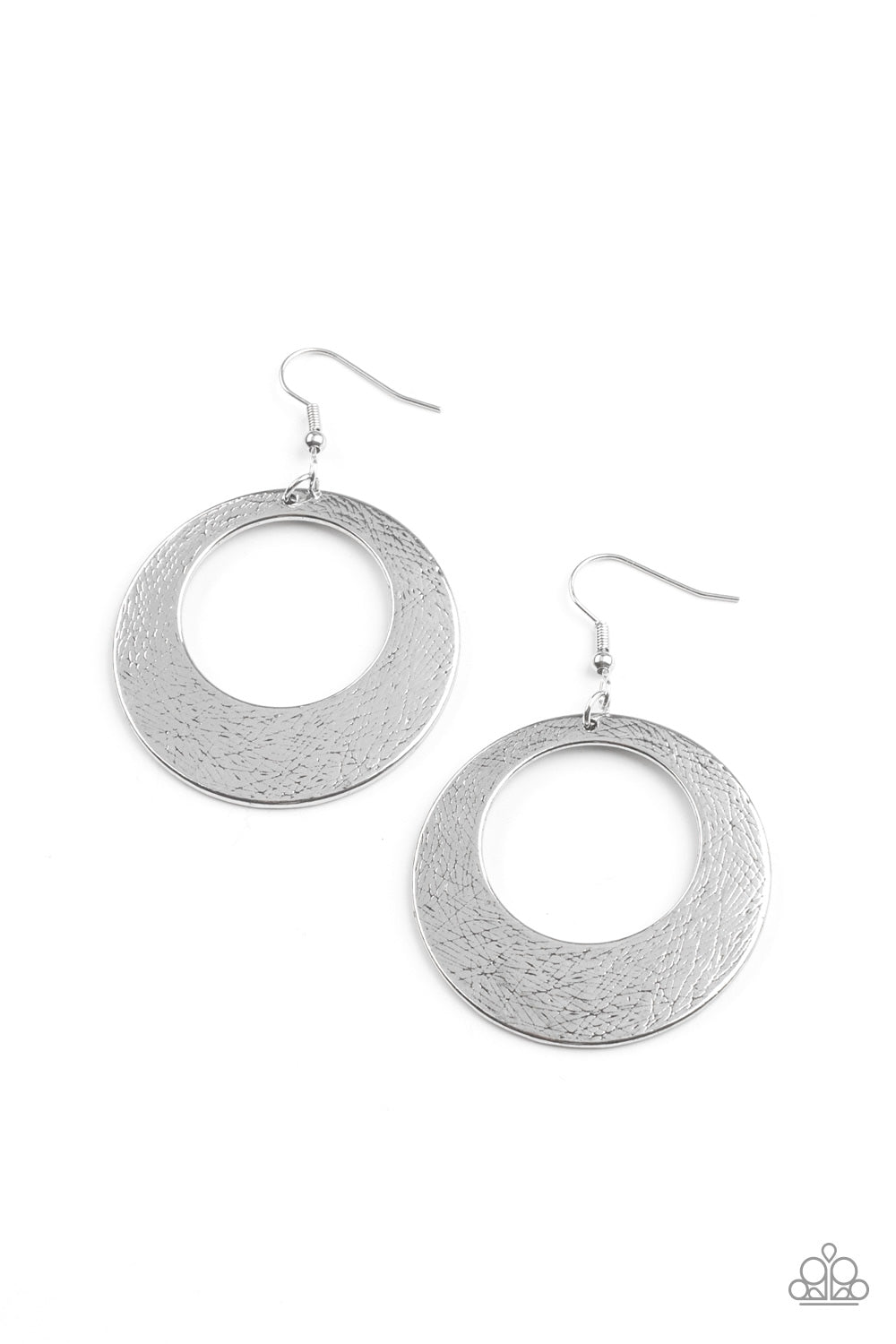 Paparazzi Accessories-Outer Plains Silver Round Scratched Earrings