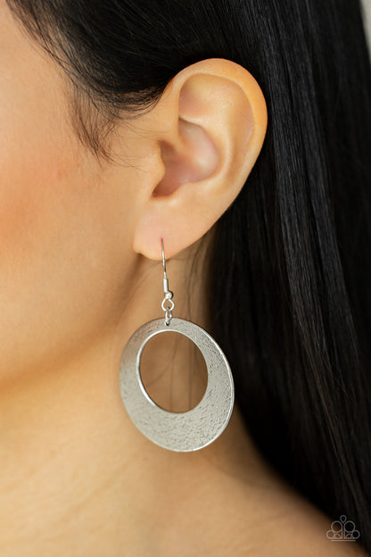 Paparazzi Accessories-Outer Plains Silver Round Scratched Earrings