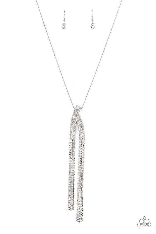 Paparazzi Accessories-Out Of The Sway White Rhinestone LOTP Necklace Set
