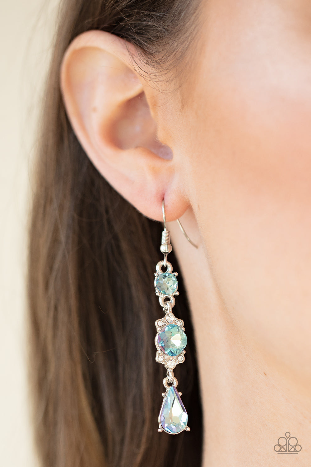 Paparazzi Accessories-Outstanding Opulence Blue Rhinestone Teardrop Earrings