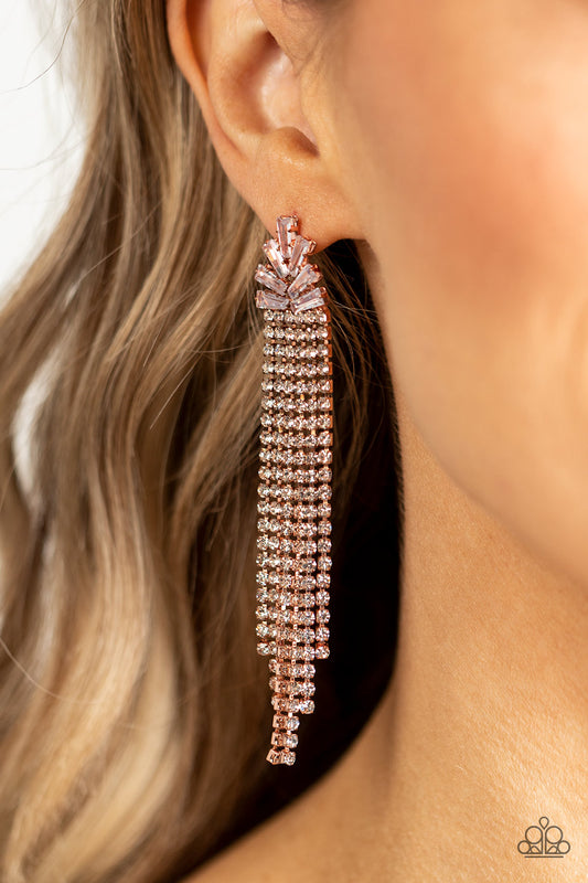 Paparazzi Accessories-Overnight Sensation Copper Iridescent Tassel Earrings