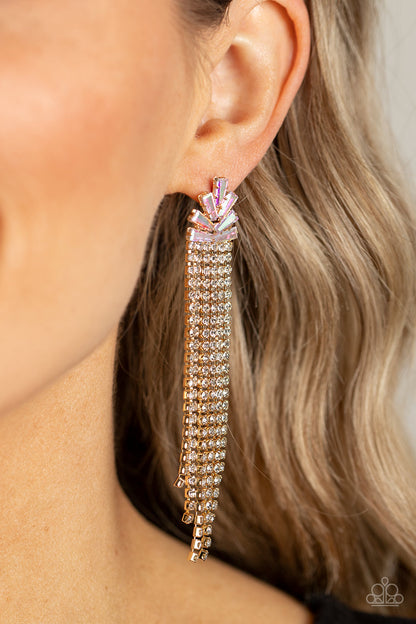 Paparazzi Accessories-Overnight Sensation Gold Sparkly Strand Earrings