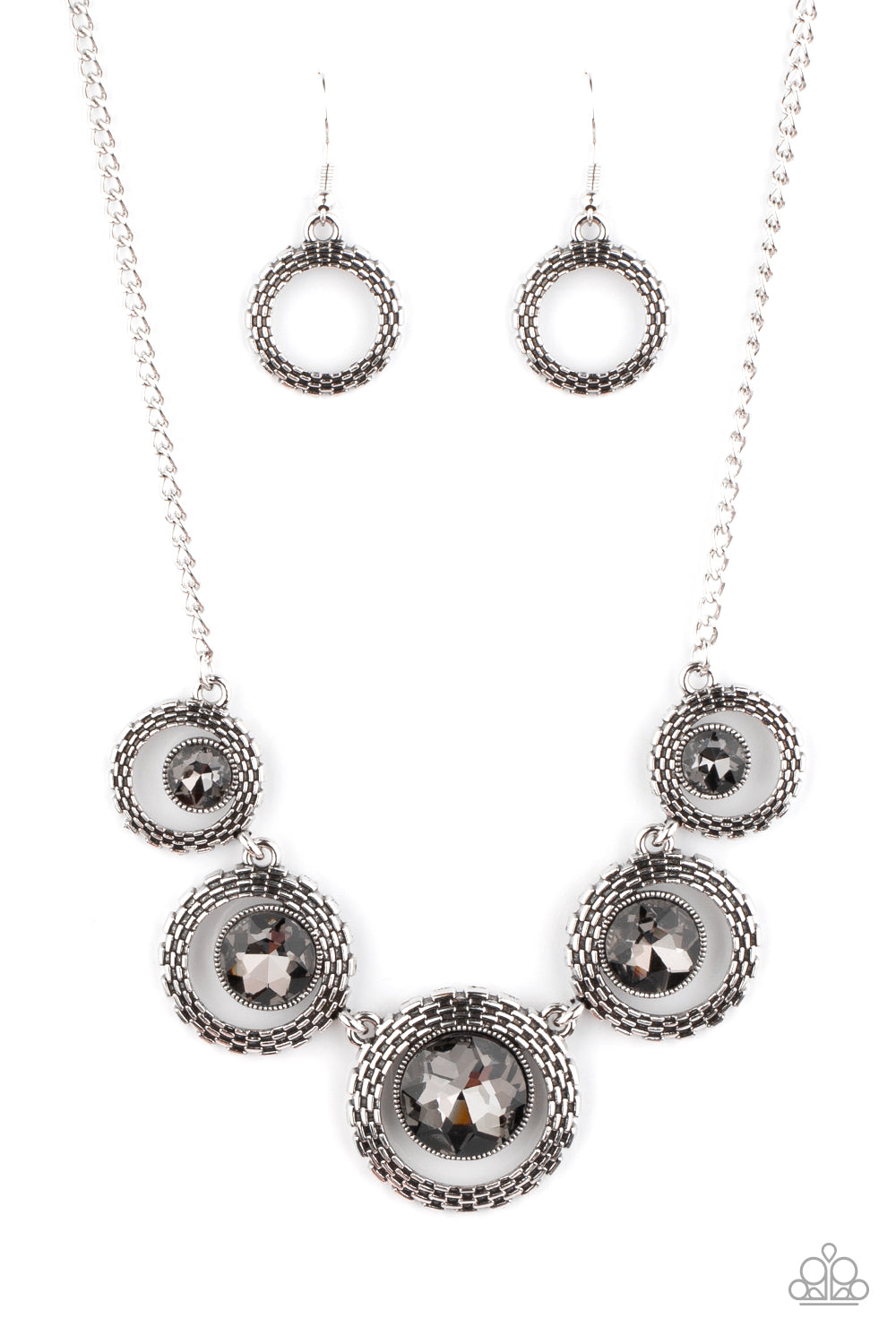 Paparazzi Accessories-PIXEL Perfect Silver Rhinestone Necklace Set
