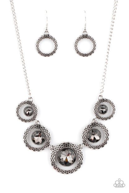 Paparazzi Accessories-PIXEL Perfect Silver Rhinestone Necklace Set