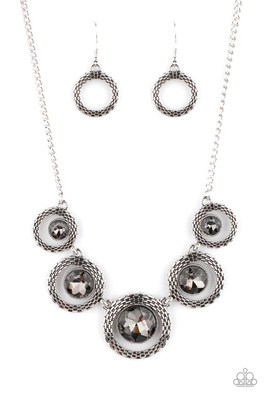 Paparazzi Accessories-PIXEL Perfect Silver Rhinestone Necklace Set