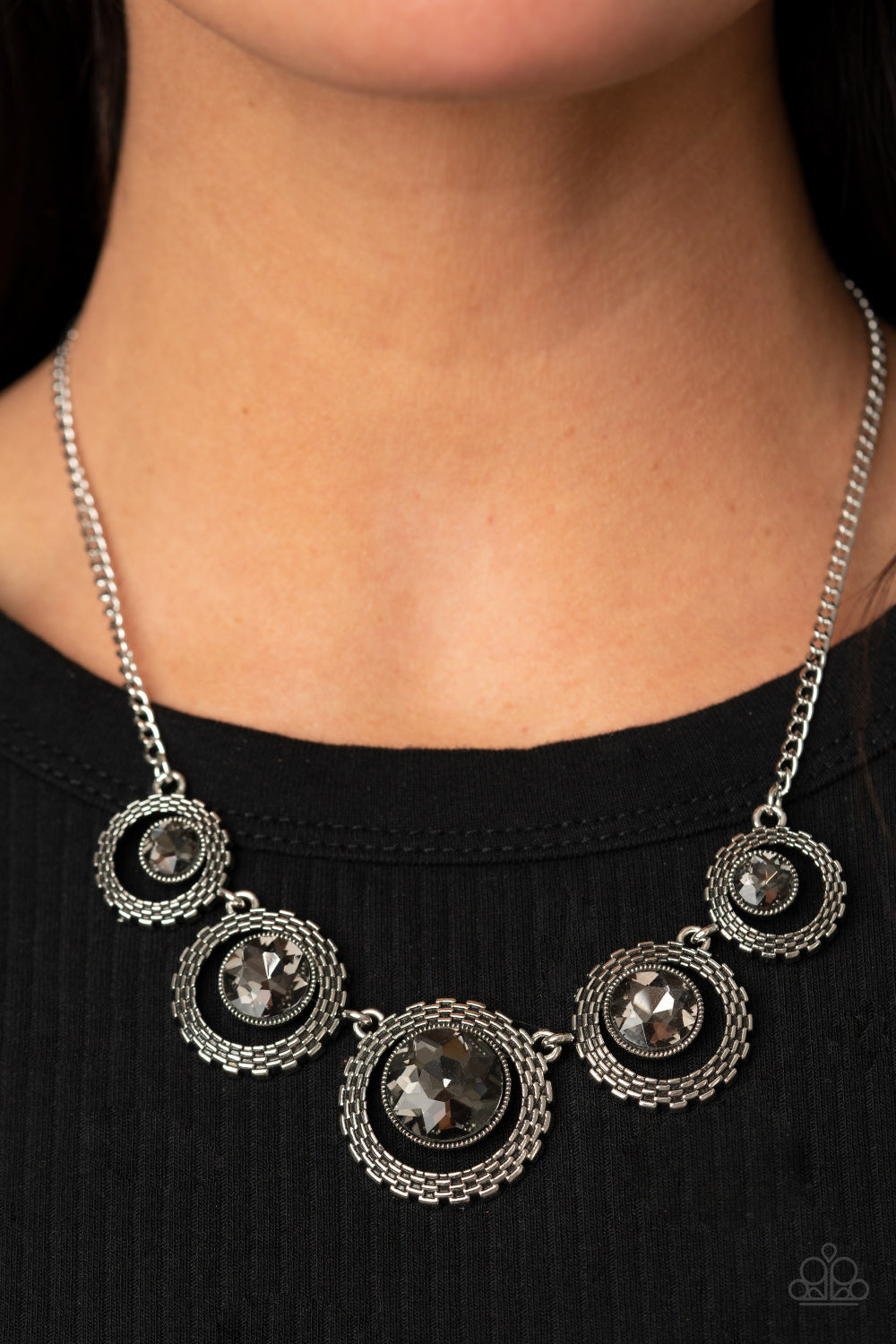 Paparazzi Accessories-PIXEL Perfect Silver Rhinestone Necklace Set