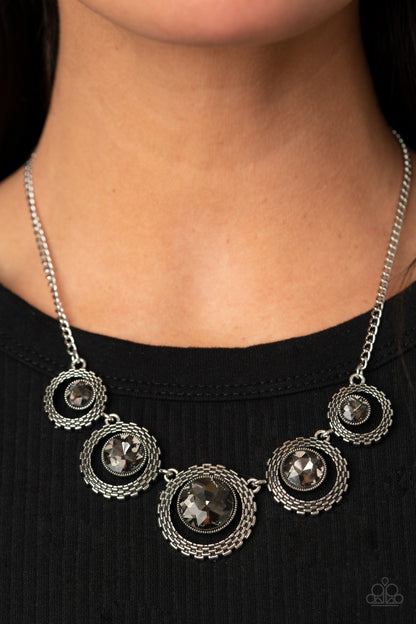 Paparazzi Accessories-PIXEL Perfect Silver Rhinestone Necklace Set