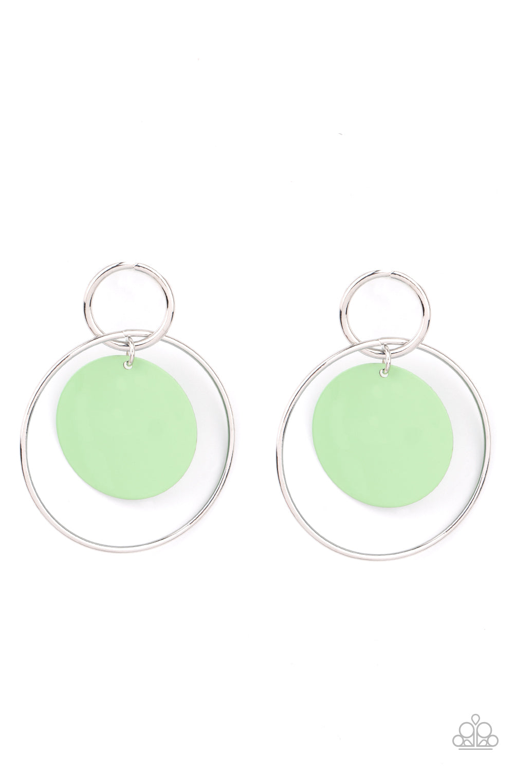 Paparazzi Accessories-POP, Look, and Listen Green Interlocking Silver hoop Earrings