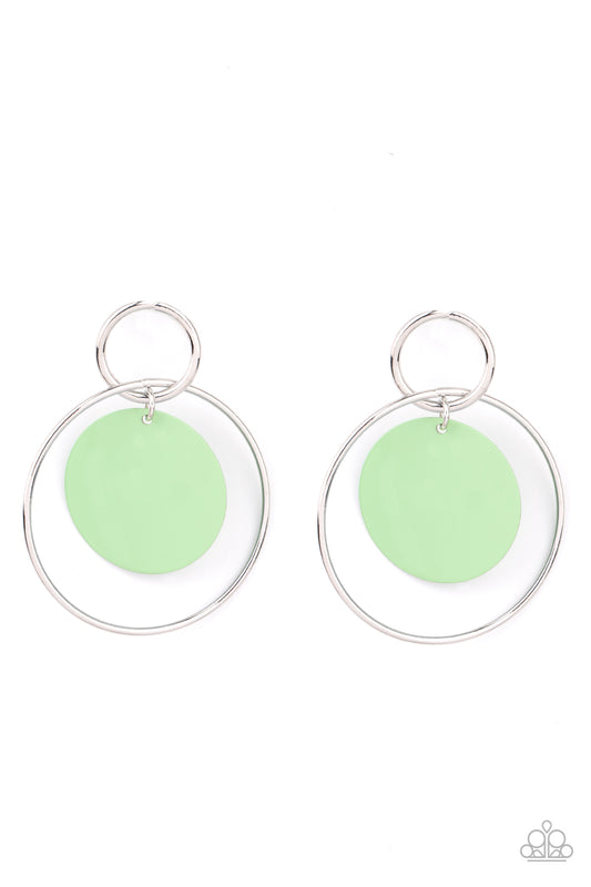 Paparazzi Accessories-POP, Look, and Listen Green Interlocking Silver hoop Earrings