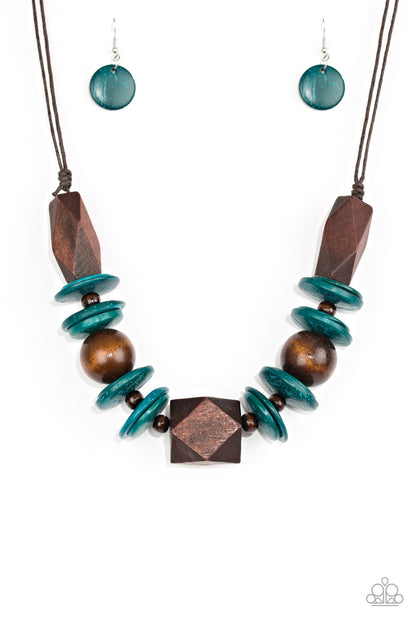 Paparazzi Accessories-Pacific Paradise Blue Wood Necklace Set