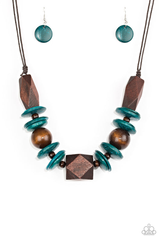 Paparazzi Accessories-Pacific Paradise Blue Wood Necklace Set
