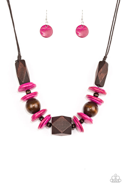 Paparazzi Accessories-Pacific Paradise Pink Wood Necklace Set