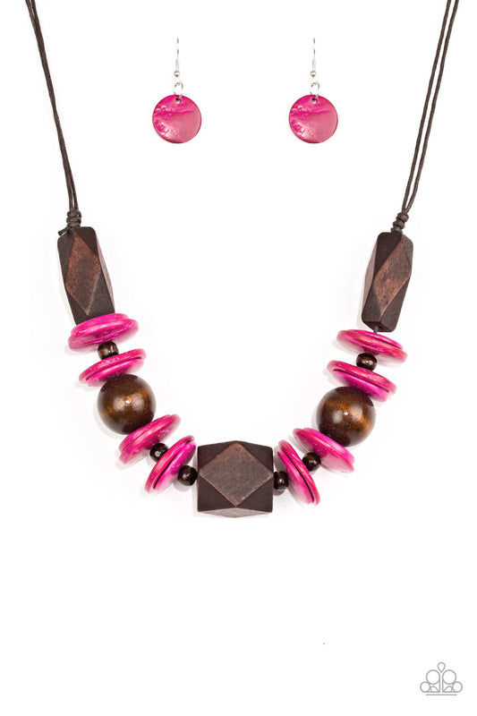 Paparazzi Accessories-Pacific Paradise Pink Wood Necklace Set