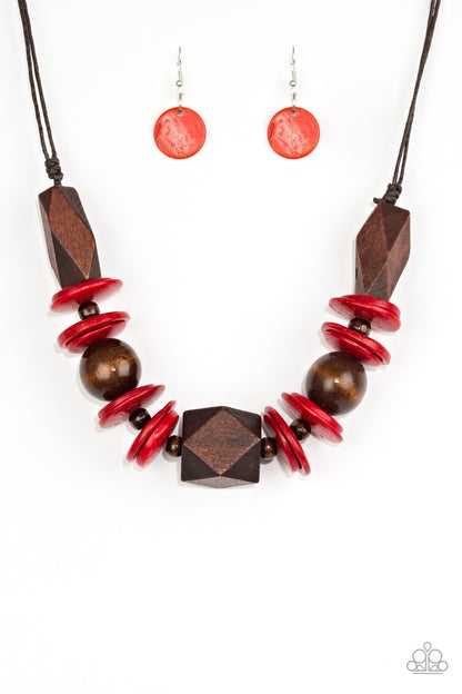 Paparazzi Accessories-Pacific Paradise Geometric Red Wooden Necklace Set