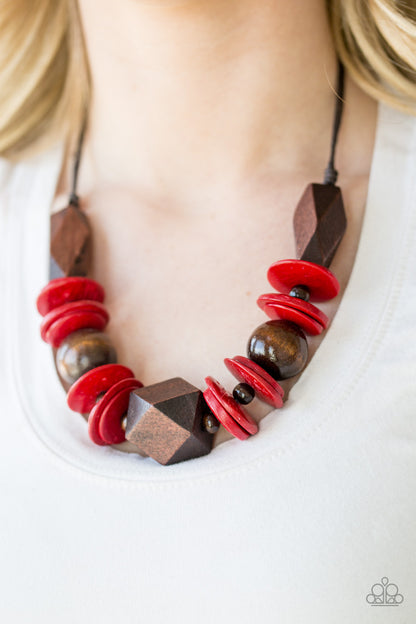 Paparazzi Accessories-Pacific Paradise Geometric Red Wooden Necklace Set