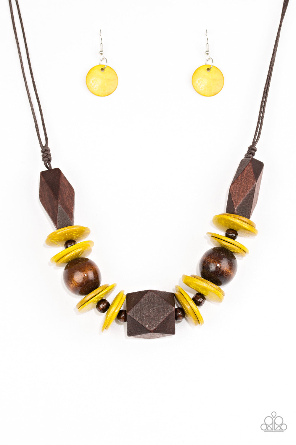 Paparazzi Accessories-Pacific Paradise Yellow Wood Necklace Set
