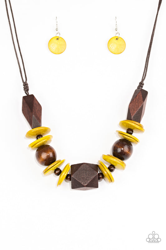 Paparazzi Accessories-Pacific Paradise Yellow Wood Necklace Set