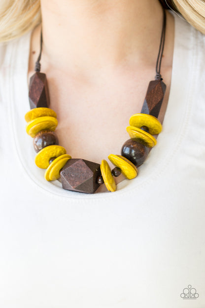 Paparazzi Accessories-Pacific Paradise Yellow Wood Necklace Set