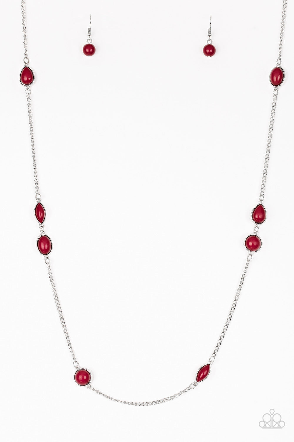Paparazzi Accessories-Pacific Piers Red Round/Teardrop Necklace Set