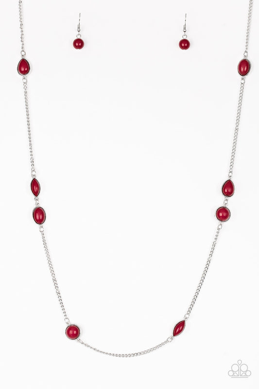 Paparazzi Accessories-Pacific Piers Red Round/Teardrop Necklace Set