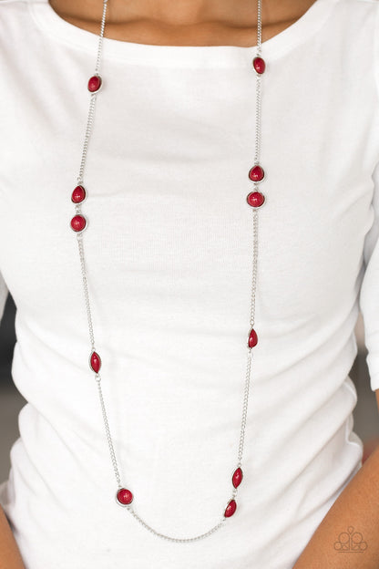 Paparazzi Accessories-Pacific Piers Red Round/Teardrop Necklace Set