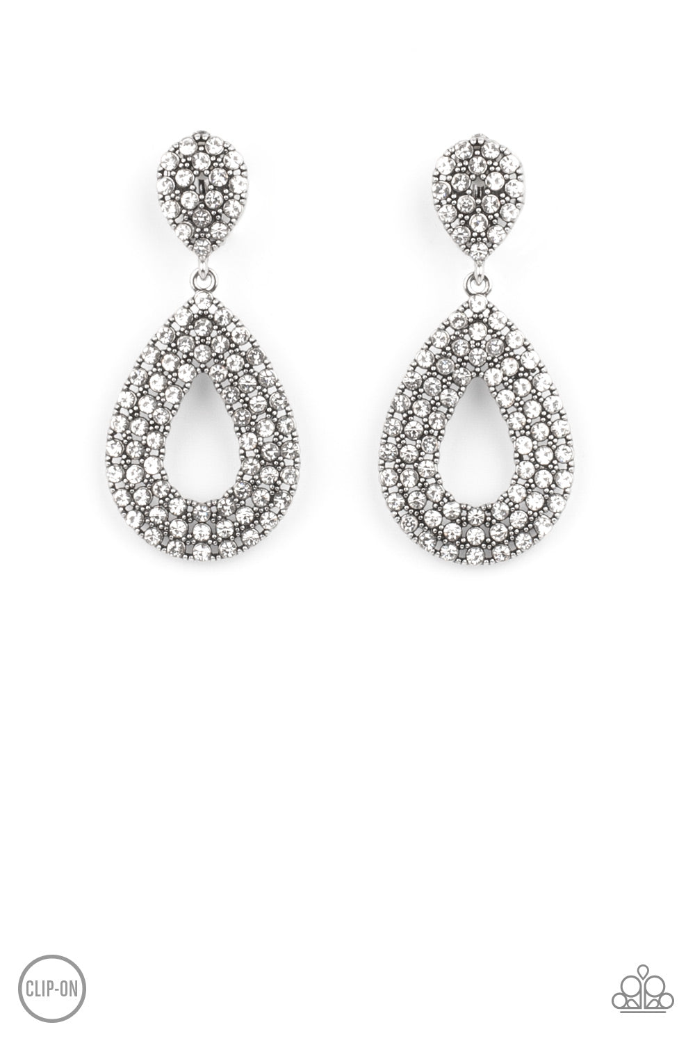 Paparazzi Accessories-Pack In The Pizzazz White Rhinestone Silhouette Earrings