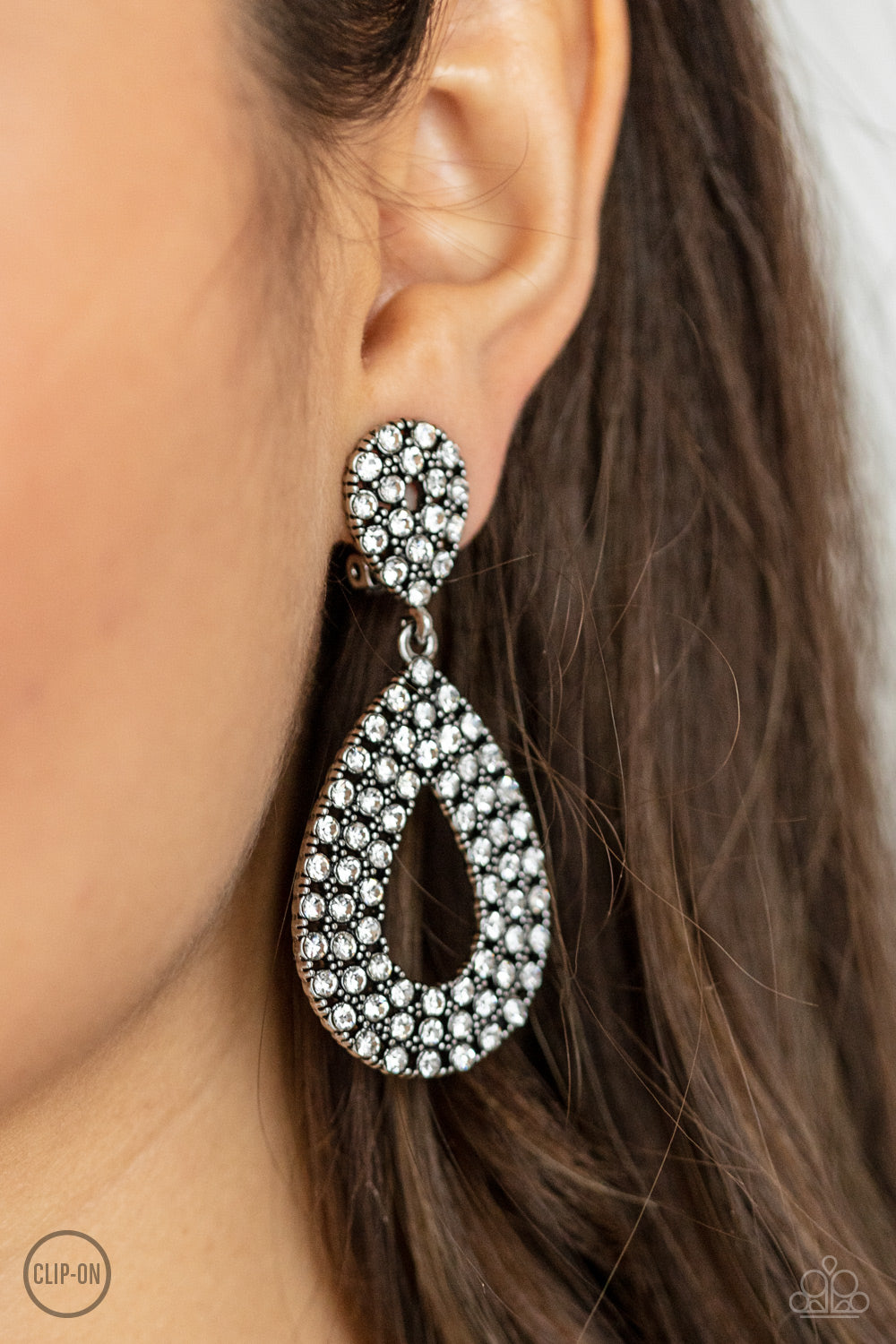 Paparazzi Accessories-Pack In The Pizzazz White Rhinestone Silhouette Earrings