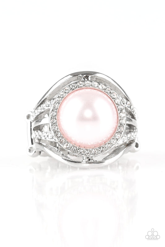 Paparazzi Accessories-Pampered In Pearls Shiny Pink/White Rhinestone Ring