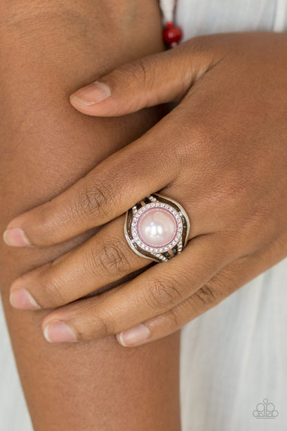 Paparazzi Accessories-Pampered In Pearls Shiny Pink/White Rhinestone Ring