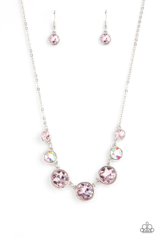 Paparazzi Accessories-Pampered Powerhouse Pink Glitzy  Iridescent Necklace Set