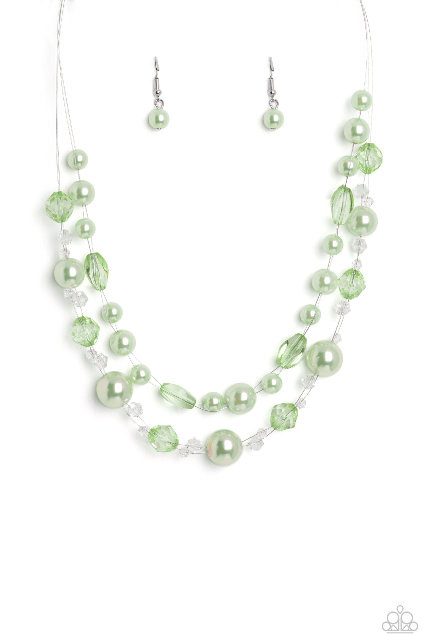 Paparazzi Accessories-Parisian Pearls Green Cluster Bead Necklace Set