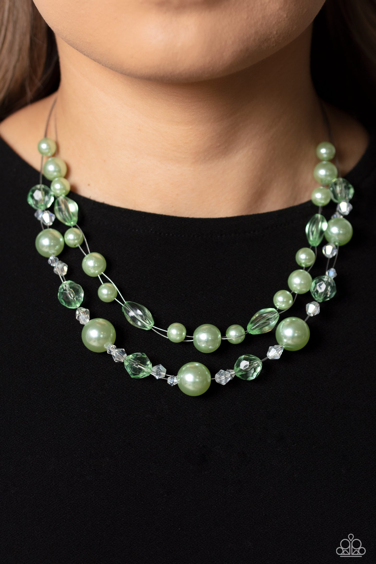 Paparazzi Accessories-Parisian Pearls Green Cluster Bead Necklace Set
