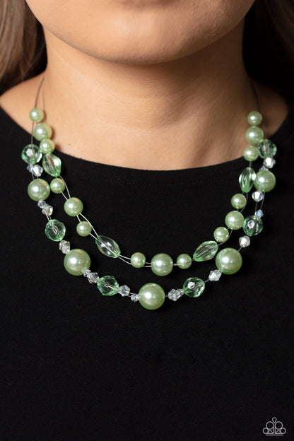Paparazzi Accessories-Parisian Pearls Green Cluster Bead Necklace Set