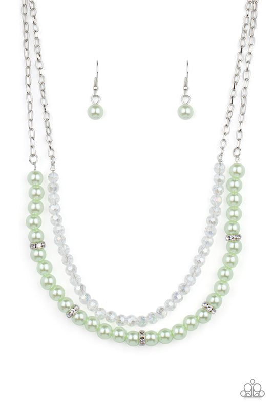 Paparazzi Accessories-Parisian Princess Green Pearly Bead Necklace Set