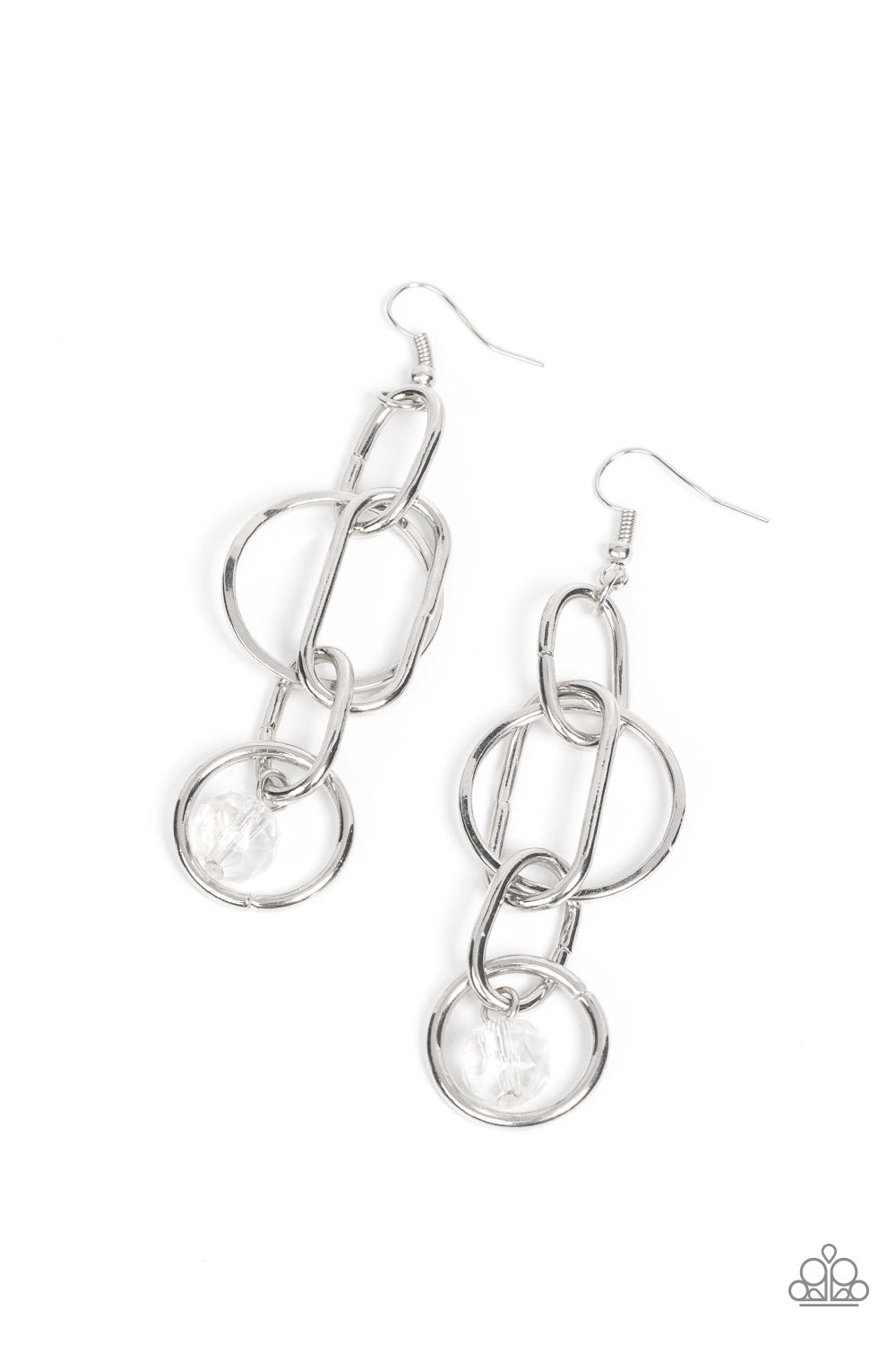 Paparazzi Accessories-Park Avenue Princess White Oval Silver Bead Earrings