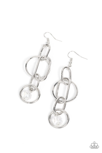 Paparazzi Accessories-Park Avenue Princess White Oval Silver Bead Earrings