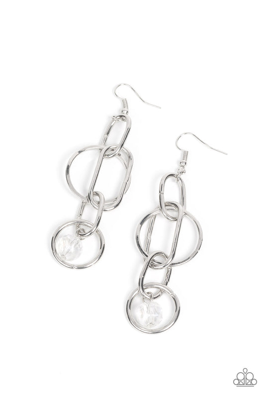 Paparazzi Accessories-Park Avenue Princess White Oval Silver Bead Earrings